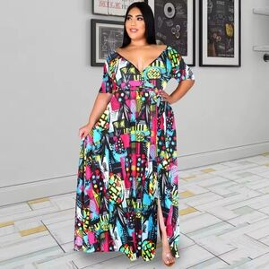 TEMU Colorful Graphic Wrap Dress Size 4XL (SEE MEASUREMENTS)